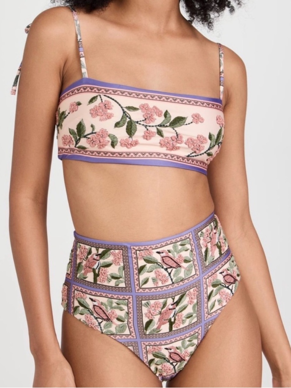 Amazon Floral Embroidered Bandeau Set in Pink & Purple